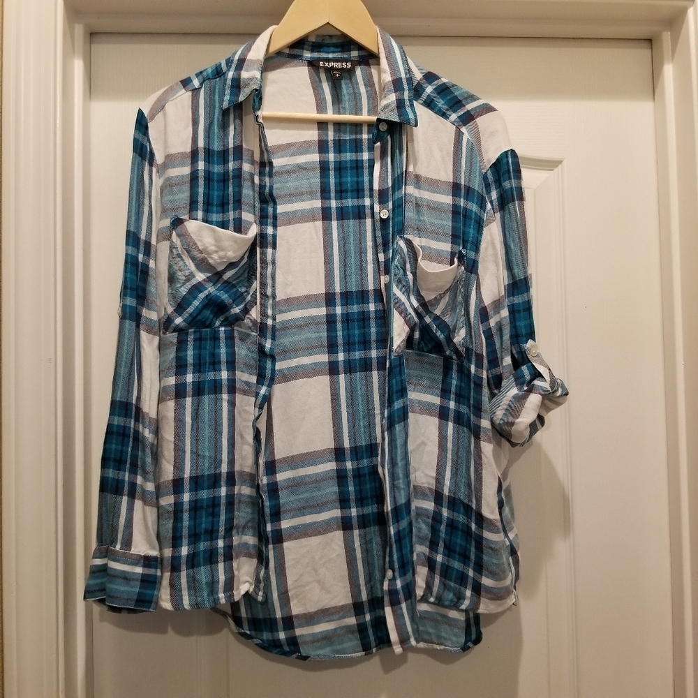 Express button up, collared flannel shirt size small - Picture 11 of 14